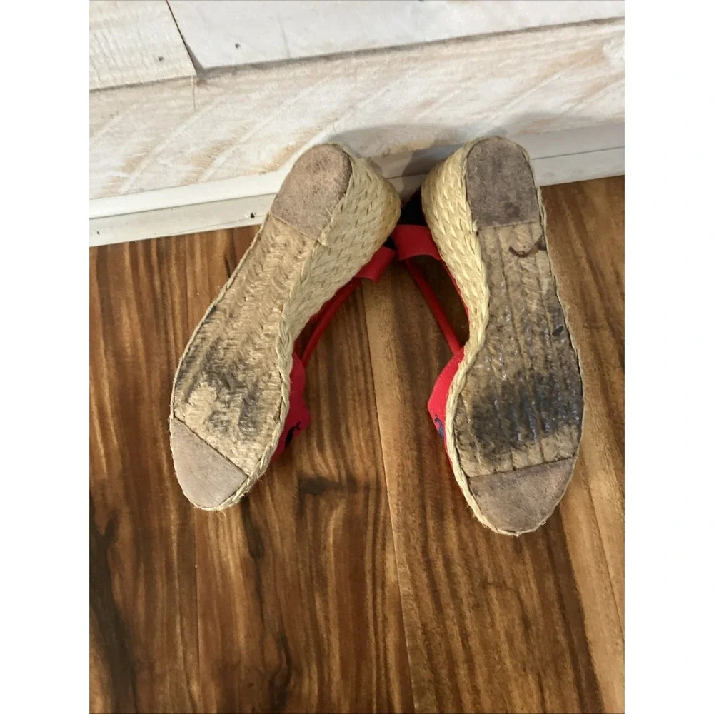 Women's Ralph Lauren Cala Wedge Sandal Espadrilles Size 8 Red, Navy Whales
